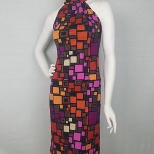 Ode to the 70's geometric halter disco dress